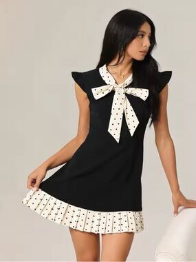 Black Dress with Polka Dot Bow and Hem - Brand: